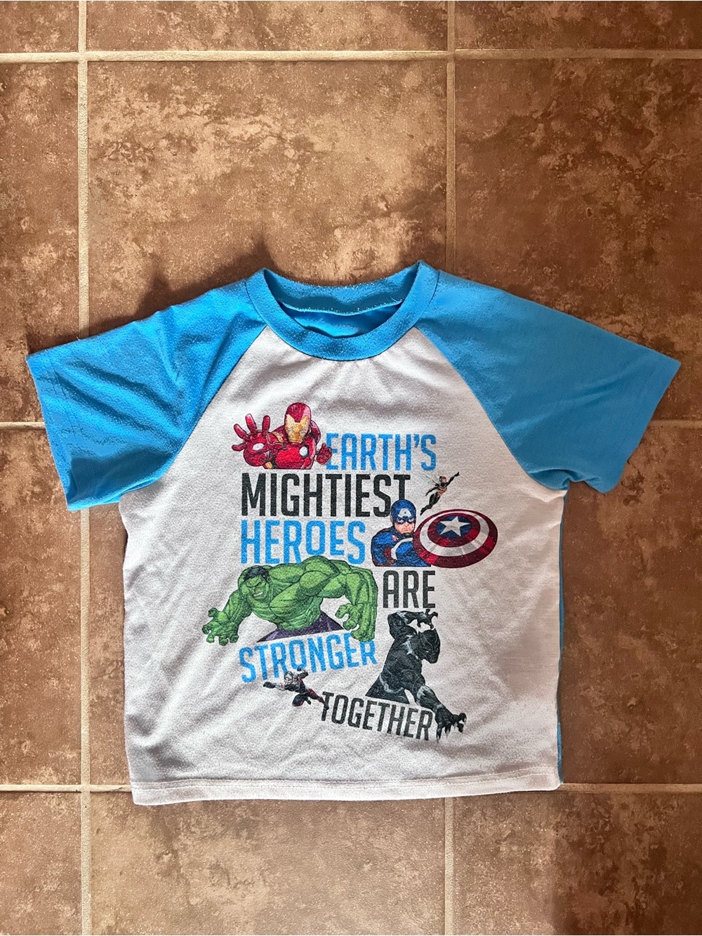 Marvel Kids Raglan Pajama Top in White and Bright Blue with Avengers